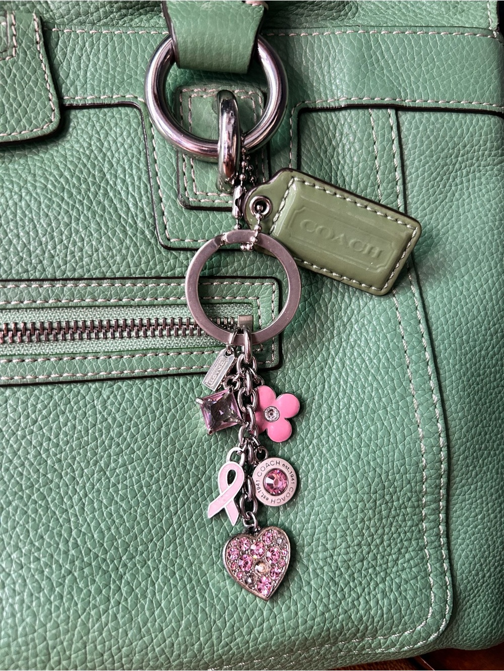 COACH Pink Breast Cancer Awareness Crystal Multi-Charm Key & Bag Charm